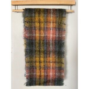 Foxford Mohair Wool Nylon  Blend Scarf Made‎ In Ireland, Fall Plaid Colors Soft